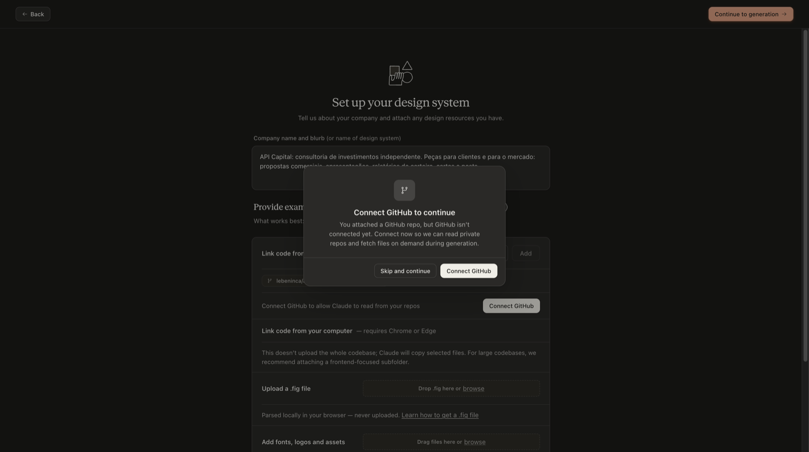 Janela Connect GitHub to continue